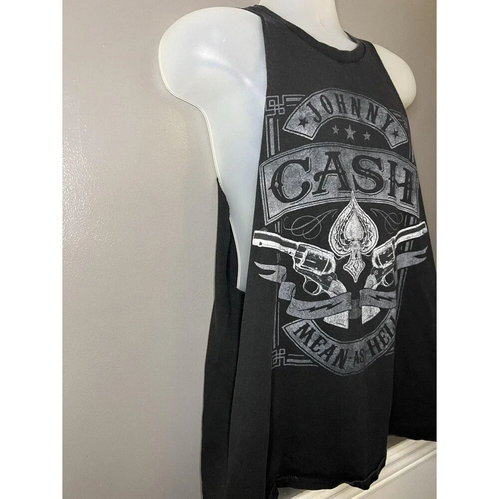 Johnny Cash Shirt Mens XL Black Mean As Hell Guns Spade Tank Top Graphic Tee - Picture 3 of 7